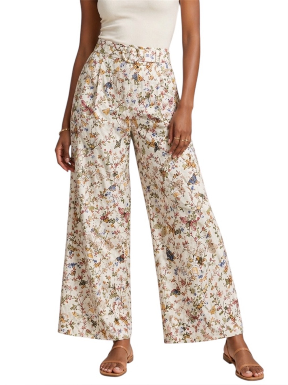 ZIMMERMANN Floral Bug Insect Print High Waist Wide Leg Pants US 6